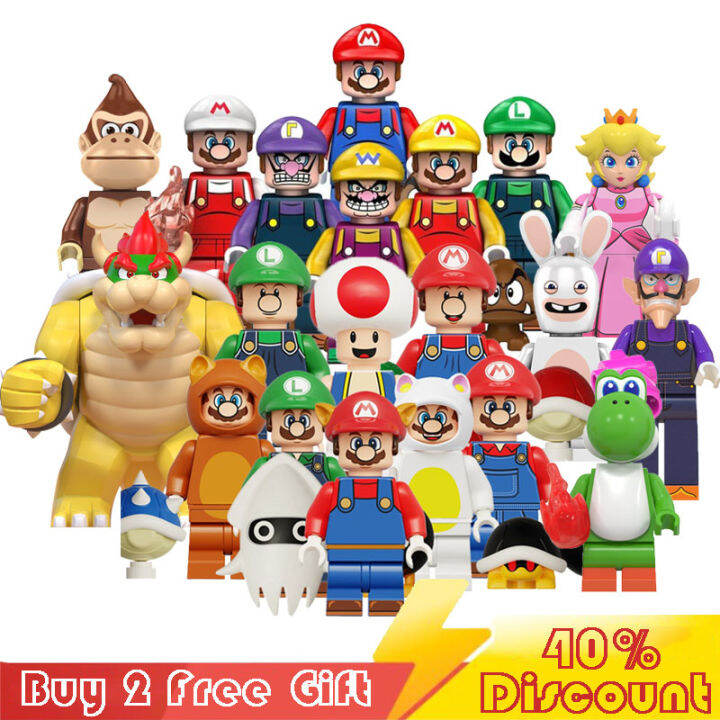 Super Mario Minifigures Building Blocks Luigi Yoshi Big Bowser Princess Peach Action Figures