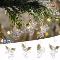 Gold Wings Transparent Little Angel Christmas Tree Ornament/ Lovely Angel Hanging Pendant Christmas Party Decoration Supplies