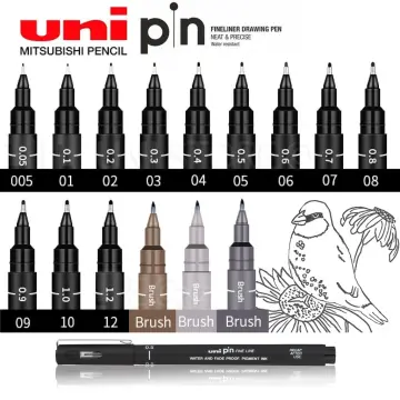 Uni Pin Fineliner Drawing Pen - Sketching Set - Black Ink - 0.03 to 0.8mm -  Set of 6