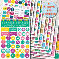 DFVDSFG เครื่องใช้สำนักงาน ตกแต่งโน๊ตบุ๊ค ตกแต่ง Dtickers 365 Planner ปฏิทิน DIY สมุดภาพ สติ๊กเกอร์ไดอารี่ สติ๊กเกอร์วางแผน