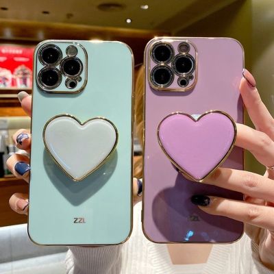 [สินค้าใหม่ในสต็อก] Ins เกาหลีชุบ3D หัวใจผู้ถือกรณีโทรศัพท์สำหรับ iPhone 14 13 12 11 Pro Max มินิ X XR XS 6 7 8บวก SE2ซิลิโคนอ่อนนุ่มปก