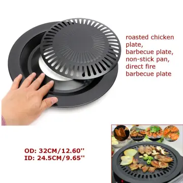 Korean Food BBQ Plate Non-stick Round Griddle Grill Pan Outdoor Camping Barbecue  Plate Coating Round Griddle Pan Smokeless BBQ