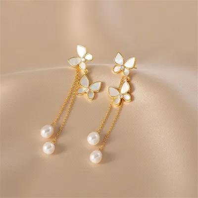 Jewelry With Pearls And Butterflies New Fashion Trend Earrings Elegant Earrings Butterfly Tassel Earrings Pearl Earrings