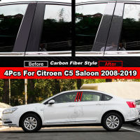 4ชิ้นคอลัมน์กลางประตูหน้าต่างรถตรงกลาง B C เสาปกหลังตกแต่งผลกระจกสำหรับ Citroen C5 Saloon 2008-2019มันวาวสีดำคาร์บอนไฟเบอร์ PC วัสดุอุปกรณ์ตกแต่ง