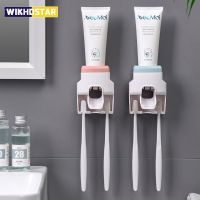 WIKHOSTAR ที่บีบยาสีฟันเครื่องจ่ายยาสีฟันอัตโนมัติที่ใส่แปรงสีฟันในห้องน้ำสำหรับคนขี้เกียจสุดสร้างสรรค์