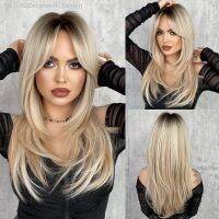 NAMM Ombre Blonde Wig for Women Long Straight Wig with Bangs for Day Paty Synthetic Layered Hai Wig Heat Resistant Fiber [ Hot sell ] Decoration Center