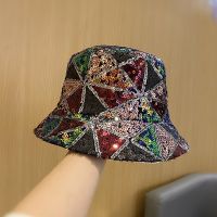 Mixed color sequin fisherman 39;s hat women 39;s fashion all match show face small shade caps foldable street outdoor basin hats