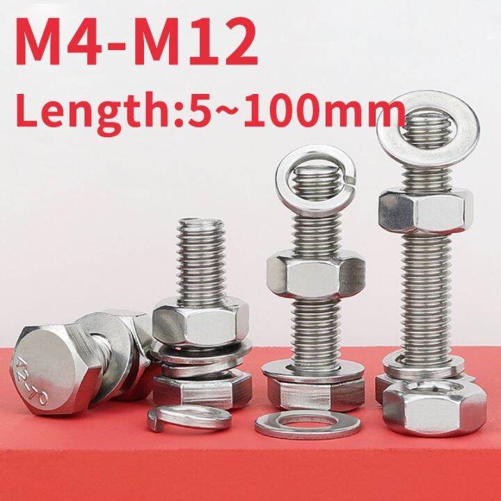 M4 M5 M6 M8 M10 M12 304 Stainless Steel Hexagon Bolt Screw And Nut Set