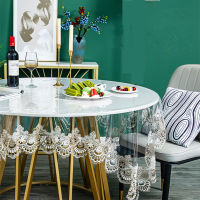 PVC Transparent Embroidered Lace Tablecloth Soft Waterproof Table Cloth Household Round Table Cover American Ins Table Mat