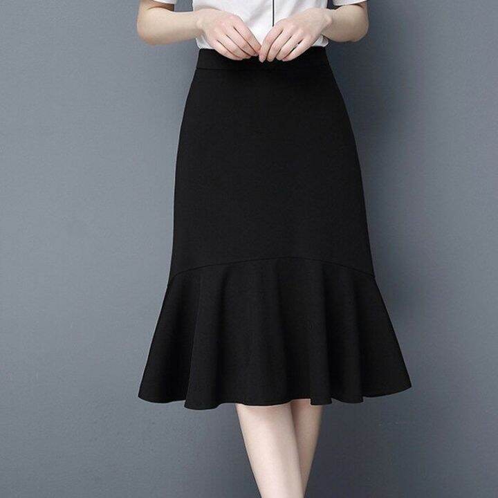 Women Skirt Korean Style Black High Waist Slim Elegant Skirts Lady
