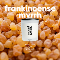 เทียนหอม กลิ่น Frankincense &amp; Myrrh กลิ่นกำยาน มดยอบ ควันเทียน | ไขถั่วเหลืองแท้ 200g/90g พร้อมฝาปิด | maad &amp; melt candle co.