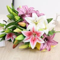 41cm 3 Head Artificial Lily Flower 3D Fake Flower Wedding Living Room Home Decoration Artificial Flower Home Decore Electrical Connectors