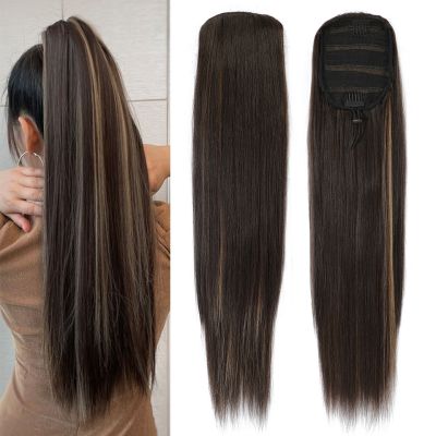 【YF】 Gladys Synthetic Straight Ponytail Hair Extensions for Clip Ponytails 28 Inch Drawstring False