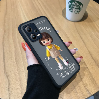 GGK เคสโทรศัพท์ Xiaomi Redmi โน๊ต12 5G Xiaomi Poco X5 5G ลายการ์ตูนน่ารักผมสั้นเด็กผู้หญิงมีน้ำค้างแข็งโปร่งใสแข็งกันกระแทกฝาครอบหลังเต็มรูปแบบเคสป้องกันกล้อง