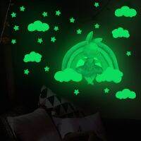 ZZOOI Rabbit Luminous Stickers on the Wall Rainbow Stickers for Kids Rooms Nursery Home Decoration Wallpapers Glow in the Dark Decals