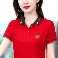 Summer polo t-shirt for women 2023 new style with cotton lapel short sleeve loose casual mom top large t-shirt