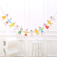 Cute Hands In Hands Boy Girl Cat And Dog Cartoon DIY Bunting banner Decorative Paper Flag Decorations For Childrens Birthday Banners Streamers Confet