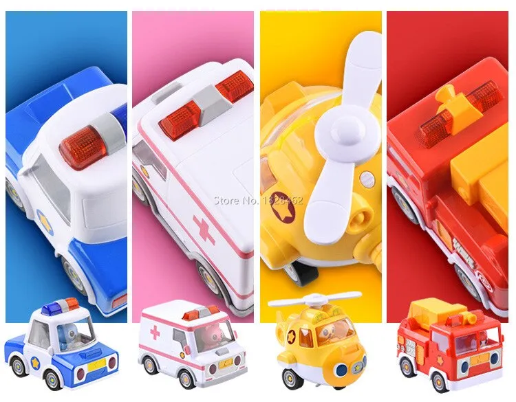 Classic Kawaii ABS Mini Force Car Cartoon Toys With Sound And Light Action  Figures Free Sliding Cars Toy For Kids Gift 