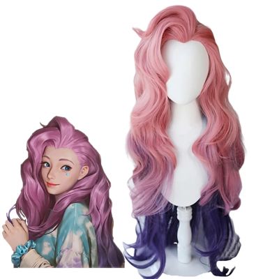 HAIRJOY LoL Seraphine Cosplay Wig KDA Cosplays Curly Pink Purple Wigs Heat Resistant Synthetic Hair