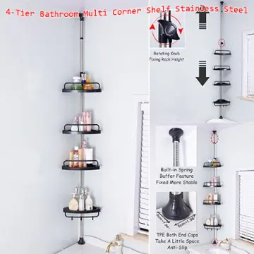 4 Layers Shower Tension Pole Caddy Shelf Telescopic Bathroom Wall Storage  Rack