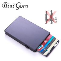 BISI GORO Customized Name Anti-theft Aluminum Single Box Smart Wallet Slim RFID Clutch Pop-up Push Button Card Holder Cards Case Wallets