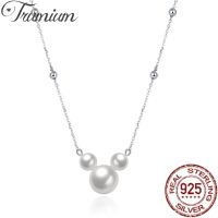 Trumium 100% 925 Sterling Silver Pearl Necklaces &amp; Pendants For Women Girls Fashion Wedding Chain Mickey head Charm Necklace