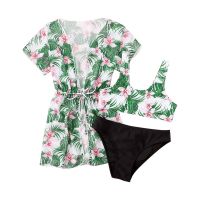 Hotsale Leaf Print Girls Kids Swimsuit Bikinis 3 Pieces Freeshipping Children Swimwear Cover Smock Set Baby Kids Bathing Suit