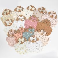 【YD】 2Pcs/Set Ruffled Muslin Cotton Baby Bibs Hair Bows Headbands Print Saliva Feeding Burp Cloths Scarf