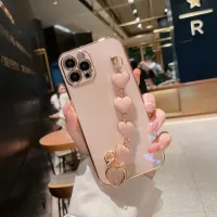 {L electronic shell} Love Heart สร้อยข้อมือสำหรับ iPhone 14 Pro Max 13 Luxury Chain ชุบซิลิโคนนุ่มสำหรับ iPhone 14 13 12 11 Pro Max Girl