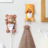 【YF】 Cute Animal Bear Wall Hook Household Key Hanger Behind-door Bag Clothes Wall-mounted Phone Holder Organizer Accessor