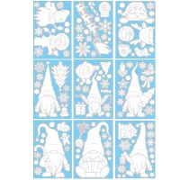 【cw】 Christmas Glass Window Stickers 9 SheetsGnome Sticker DecalforFestivalParty Decor