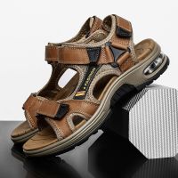 Brand Summer Mens Sandals Genuine Leather Men Slippers Gladiator Men Beach Sandals Soft Comfortable Outdoors Wading Shoes 38-48 House Slippers