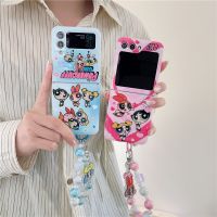 เคสโทรศัพท์ลายการ์ตูน Powerpuff Girls สำหรับ Samsung Galaxy Z Flip 4 3 5สุดหรู IMD ฝาครอบกันกระแทกสำหรับ Samsung Z Flip5 ZFlip5พร้อมจี้