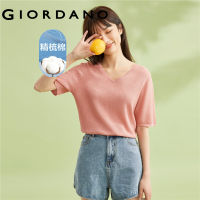 GIORDANO ผู้หญิง เสื้อสเวตเตอร์คอวีแขนสั้นผ้าขนสัตว์สีทึบ Free Shipping 05353201