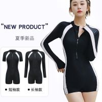 2023 new sports one-piece swimsuit female conservative new hot spring vacation swimsuit long and short sleeve adult swimsuit female