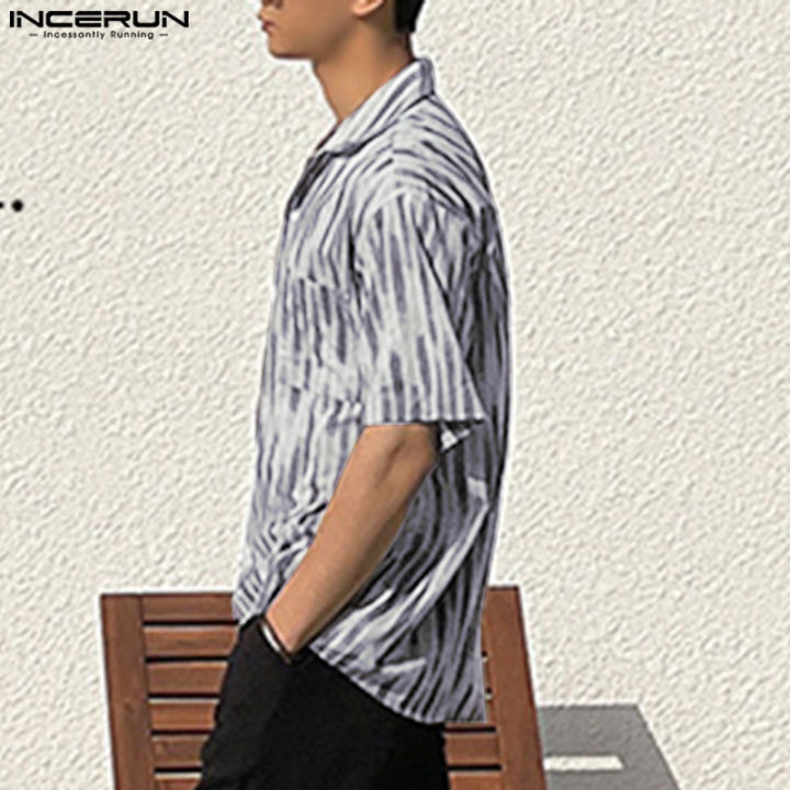 incerun-เสื้อพิมพ์ลายคอวีแขนสั้นสำหรับผู้ชายเสื้อใส่เดินชายหาดสำหรับวันหยุดเสื้อทีออฟ-สไตล์เกาหลี