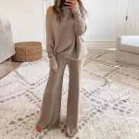 1 Set Elegant Women Pullover Top Pants Solid Color Drawstring Autumn Winter Slanted Neck Sweatshirt Sweatpants Two Piece Suit