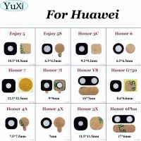 Yuxi Tutup Lensa Kamera หลังด้านหลังสำหรับ Huawei Honor 6 3c 4X7 7i V8 G750 4a 5x 6Plus สำหรับกระจกกล้องถ่ายรูป Huawei Enjoy 5 5S 1ชิ้น