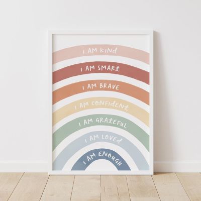 Rainbow Positive Affirmation พิมพ์โปสเตอร์แรงบันดาลใจ Self Confidence Quotes ภาพวาดผ้าใบ Wall Art ภาพเด็กตกแต่งห้อง