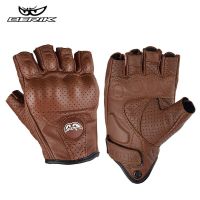 Berik Summer Motorcycle Fingerless Gloves MTB Leather Gloves Half Finger Retro Brown Tactical Glove For Men Women