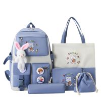 School Bags Ins Junior High School Large-capacity Girls Schoolbag Five-piece Canvas Bag Multi-functional Womens Backpacks