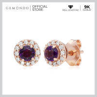 Gemondo ต่างหูทองคำแท้ (9K) ดีไซน์คลาสสิค ประดับแอเมทิตส์(Amethyst) และเพชร(Diamond) ทรงกลมขนาด 0.308 กะรัต