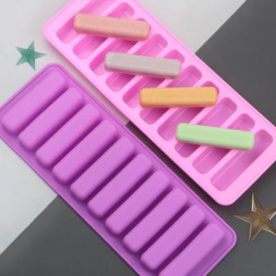 10 Grids Stick Shape Ice Tray Silicone Mold Long Finger Cylinder Popsicle Ice Cube Mold Jelly Chocolate Biscuit Baking Mold Ice Maker Ice Cream Moulds