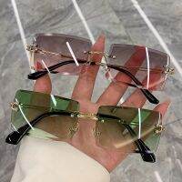 Retro Small Rectangle Sunglasses Women Rimless Square Sun Glasses For Men 2022 Summer Style Female Uv400 Green Brown Oculos