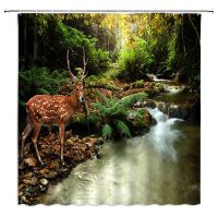 【CW】♣  Landscape Shower Curtain Trees Print Bathtub Polyester