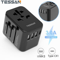 TESSAN Universal Travel Adapter International Charger with 3 USB Ports and 1 Type-C 3.0A Adaptor, (Type C/G/A/I) ,All in one Universal Adapter SG/US/AU/EU Adaptor Universal Wall Socket for Europe Germany France Spain Ireland Australia