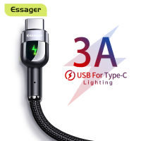 (ราคาถูกที่สุด）Essager สายชาร์จ Type C 0.25 เมตร / 1 เมตร / 2 เมตร LED 3A USB Type C เคเบิ้ลสำหรับซัมซุงหัวเว่ย Xiaomi oppo ชาร์จอย่างรวดเร็ว USB-C ชาร์จโทรศัพท์มื