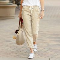 S-5XL Fall for Women 2023 New Women Pants Office Lady Cotton Linen Pockets Solid Loose Casual Khaki Straight Long Trousers