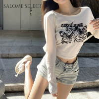 SALOME SELECT เสื้อครอป เสื้อยืด ชุดเซ็ทผู้หญิง เสื้อยืดคอกลม เสื้อยืด ผญสวย ๆ เวอร์ชั่นเกาหลี ผ้าคอตตอน ใส่สบาย เรียบง่าย 2023NEW 36Z230907