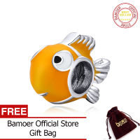 BAMOER ของแท้925เงินสเตอร์ลิงสีเหลืองเคลือบ Clownfish จี้โลหะสำหรับเดิมสร้อยข้อมือเงินกำไลข้อมือ DIY เครื่องประดับ BSC206